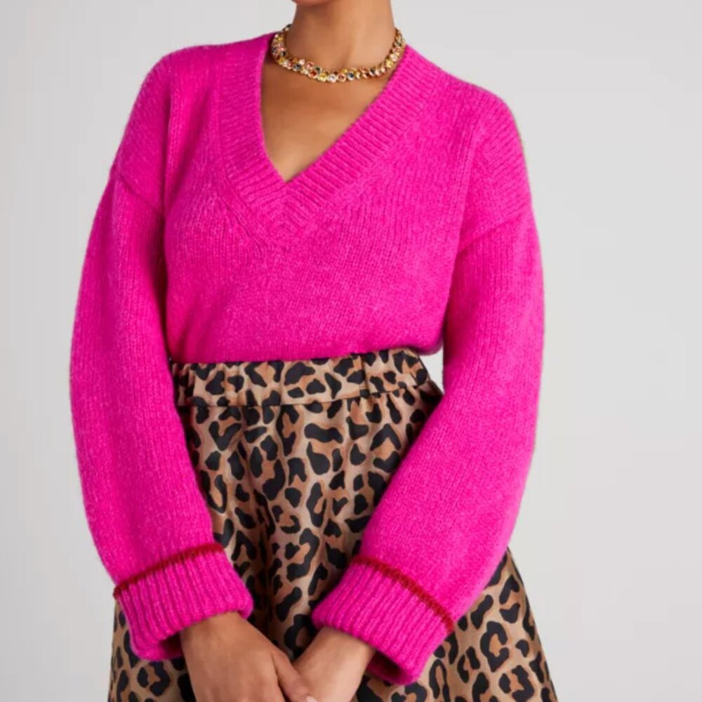 Kate Spade Tipped V-neck pink alpaca sweater
